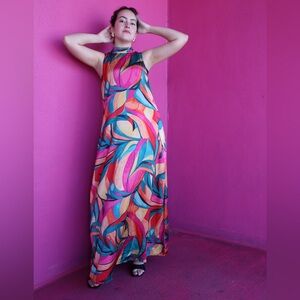 Nicole Miller Abstract Maxi Halter Dress